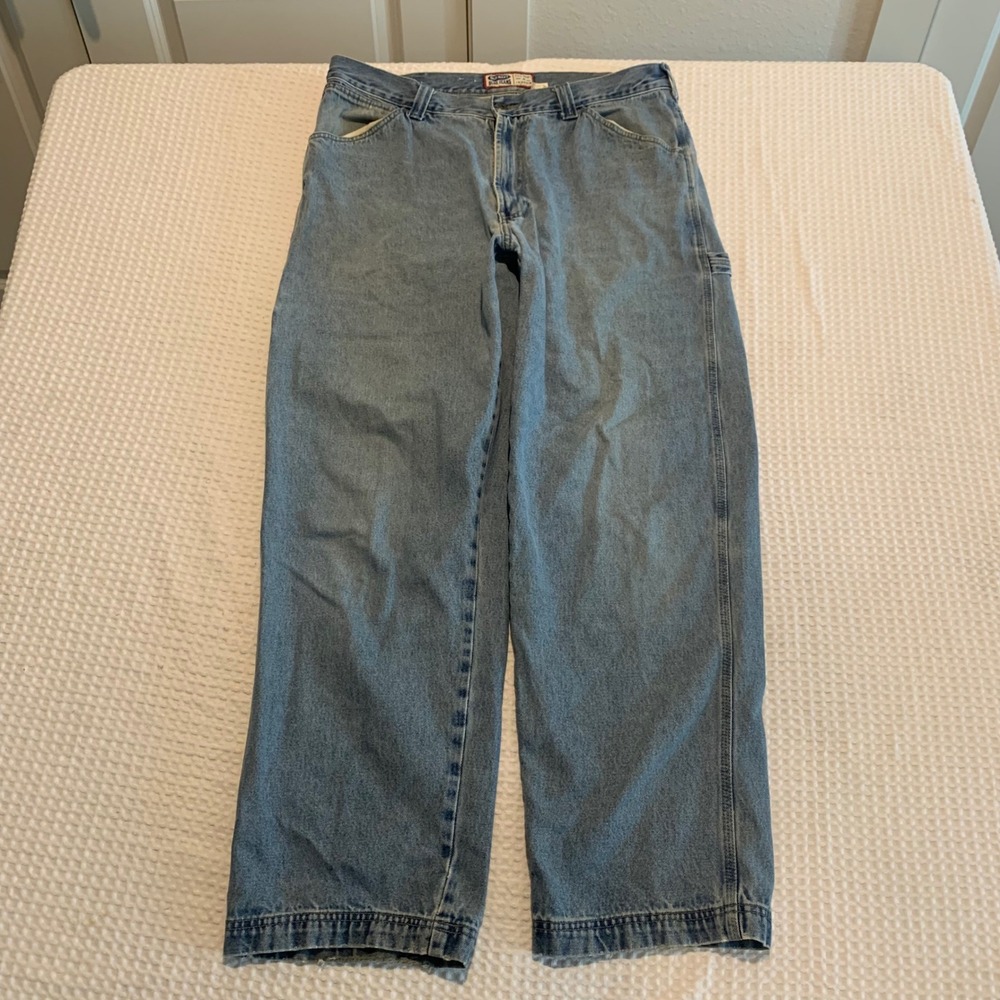 Old Navy Blue Jeans Mens 36x32 Carpenter Pants Light Wash Baggy Denim Utility